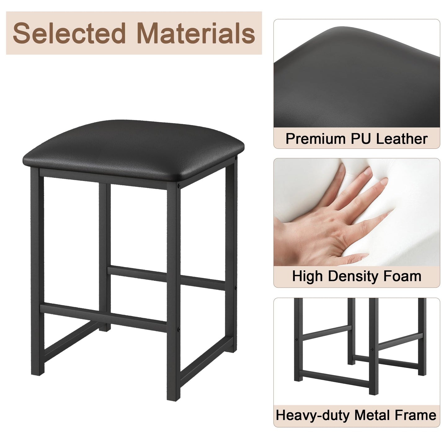 VECELO Kitchen Table and Chairs for 4, Dining Room Set with PU Chairs/Stools, Heavy-Duty Metal Frame, Wooden Tabletop, Space-Saving Design for Small Spaces, Easy Assembly, Walnut Brown