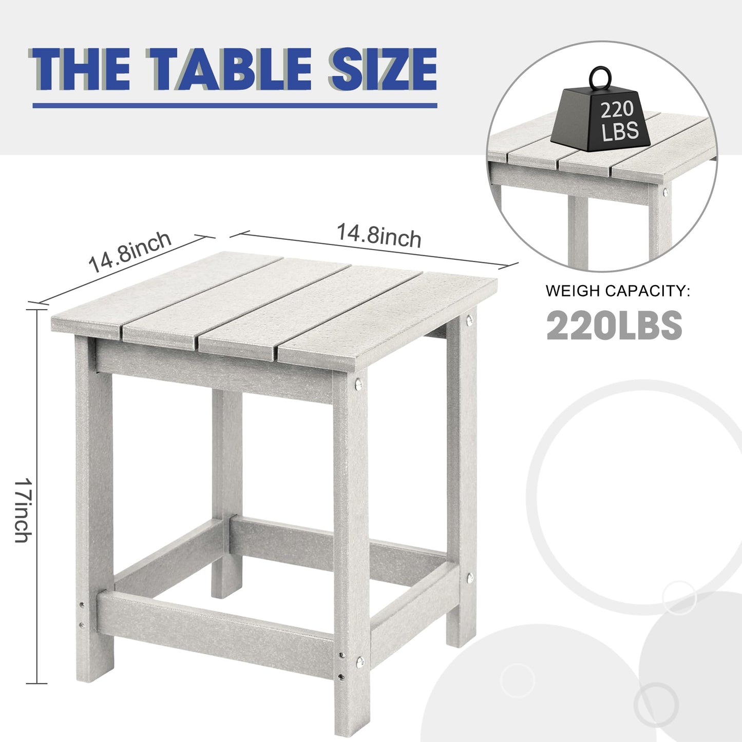 LZRS Square Patio Side Table, Heavy Duty HDPE Outdoor End Table with Wood Texture, Weatherproof Composite Table for Adirondack Chairs, Deck, Pool, Indoor/Outdoor, No Peeling or Cracking(White)
