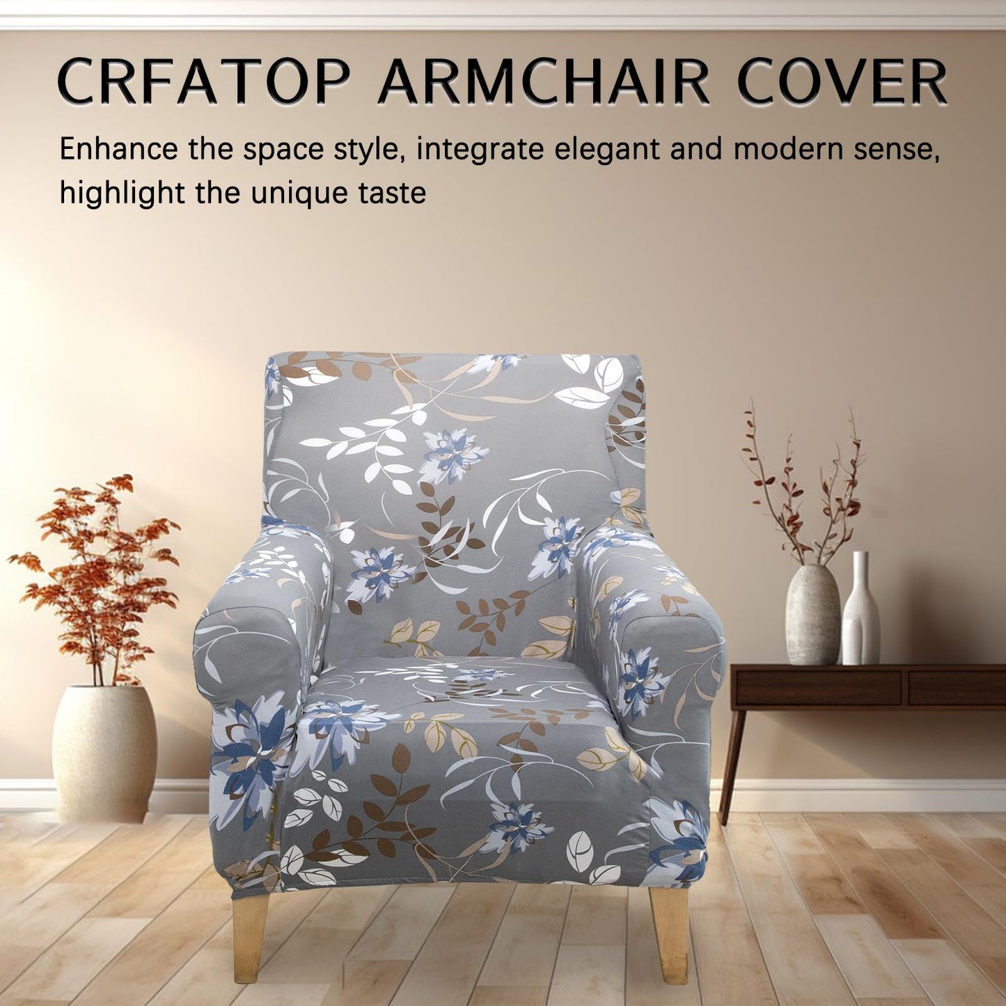 Adigau Armchair Covers Stretch Single Seat Couch Slipcover Washable Furniture Protector Modern Arm Chair Cover for Living Room/Bedroom (Grey Flower)