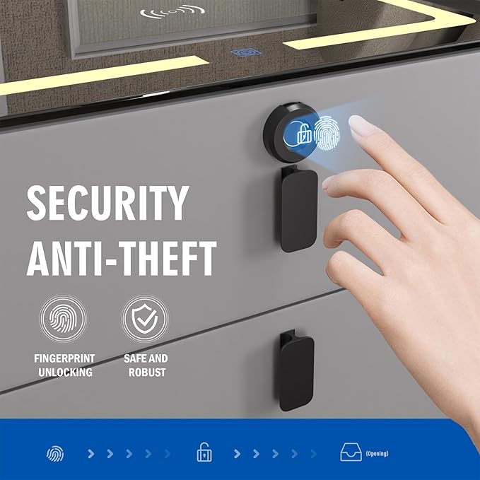 Smart Nightstand with Wireless Charging, with Fingerprint Lock Drawer, Night