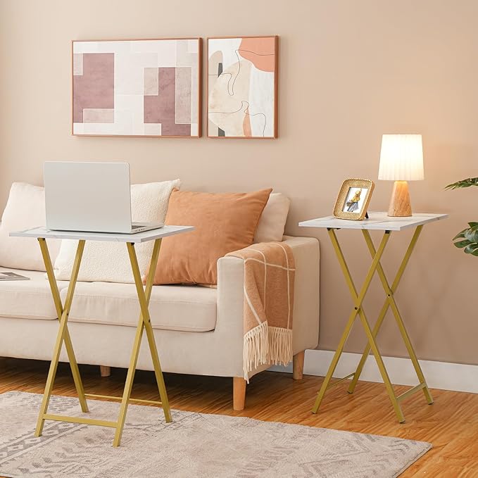 HOOBRO Folding TV Tray Tables, Industrial Snack Tables