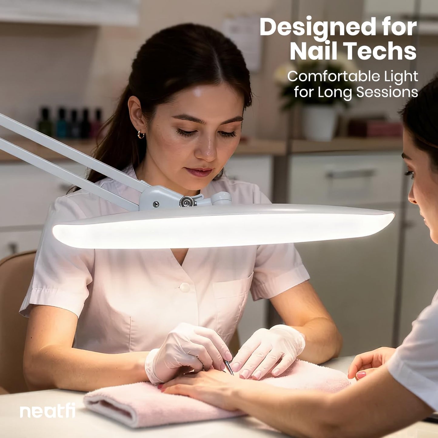 Neatfi XL 2200 Lumens 24W LED Desk Lamp – Shadow-Free Task Lighting | 4-Level Dimming | Home Office & Crafts Use | 20-Inch Wide Head (Gray Wood, Non-CCT with Clamp)