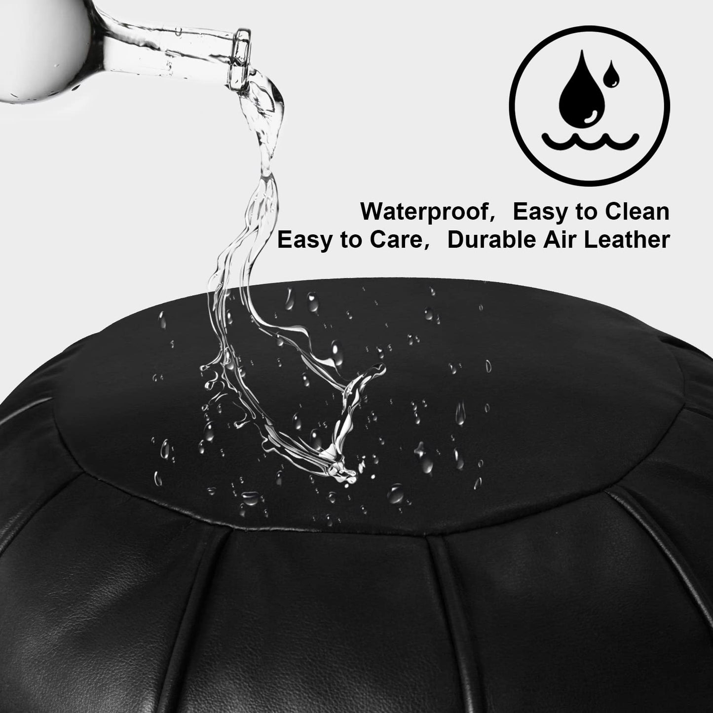 Louis Donné Round Unstuffed Faux Leather Pouf Ottoman Cover, Portable Indoor Outdoor Foot Rest Cover with Invisible Zipper, Sturdy Footstool Cushion Case for Home Patio Balcony Daily Use, Cover Only