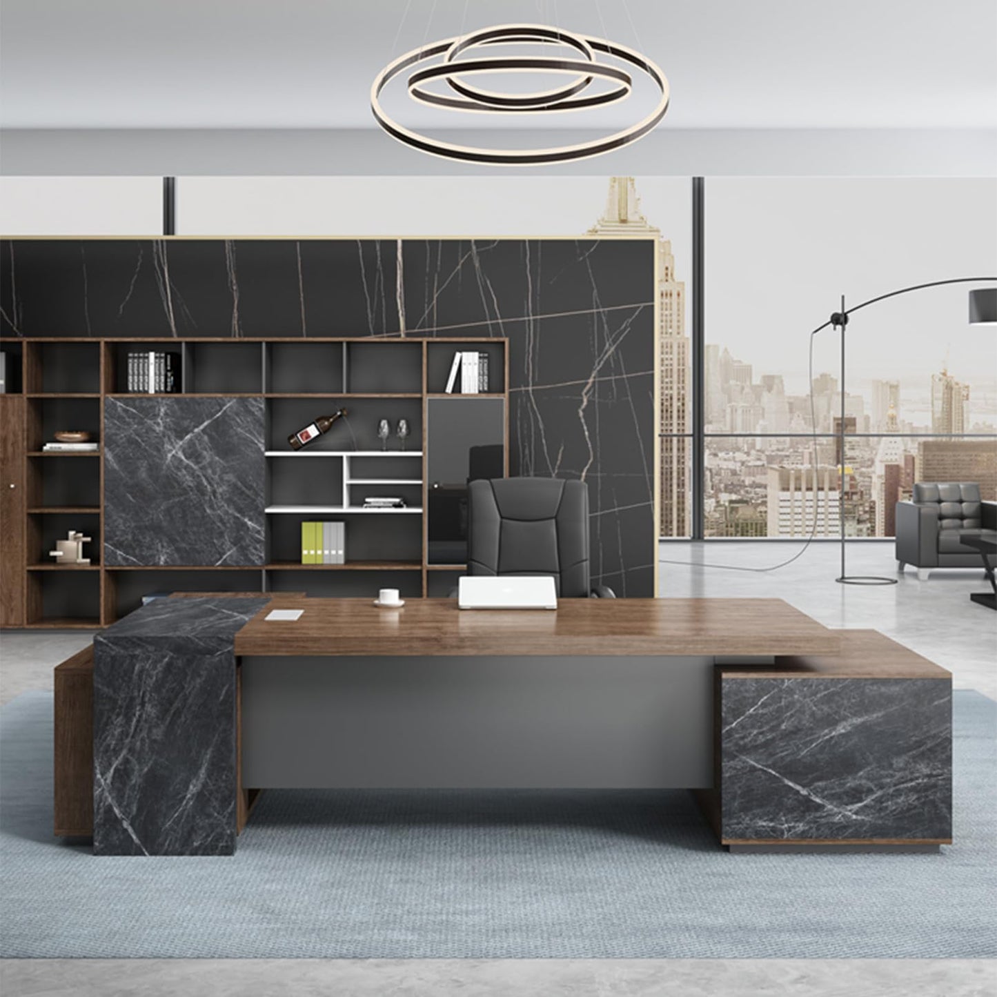 LSIGHTUS Large Executive Office Desk with Lateral Cabinet, Luxury Wood Single Office Long Boss Desk with File Drawers, Gaming Table Business Furniture Set Workstation for CEO Boss Manager