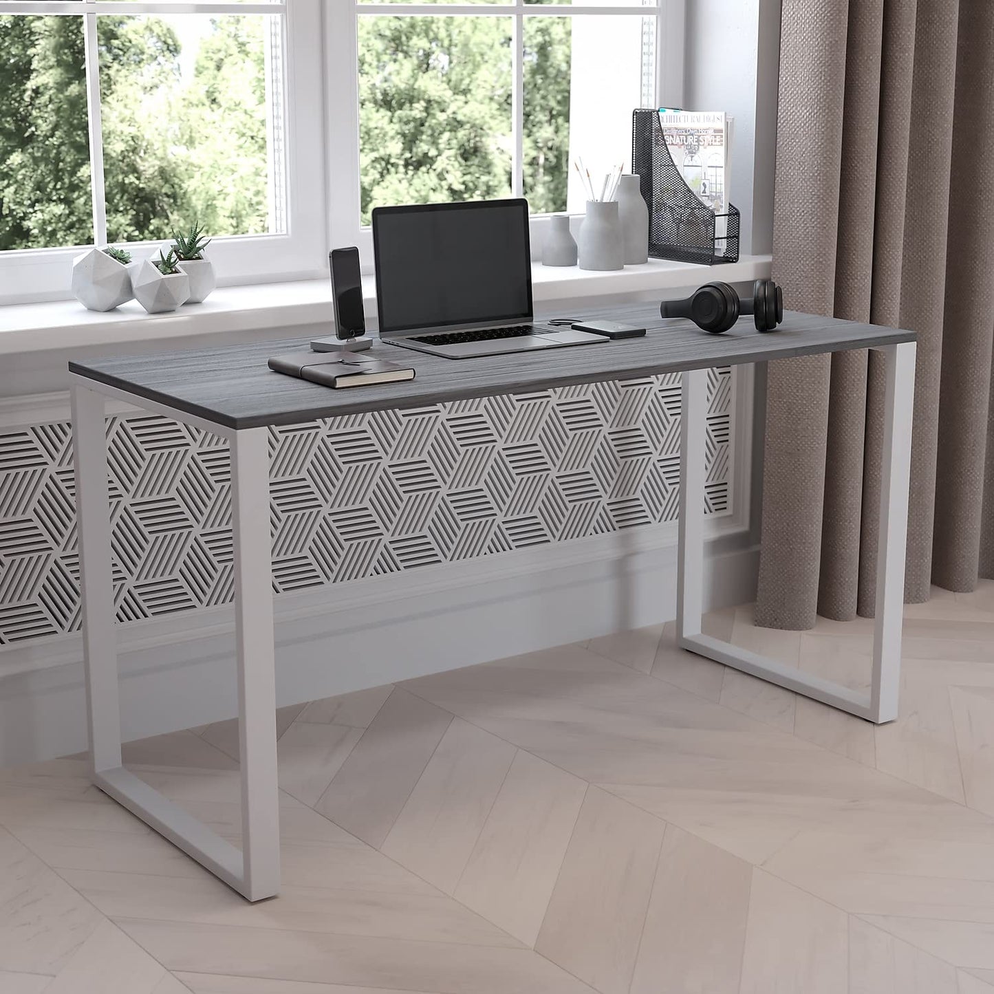Flash Furniture Kimberly Modern Commercial Grade Desk Industrial Style Computer Desk Sturdy Home Office Desk - 55" Length (Rustic Gray)