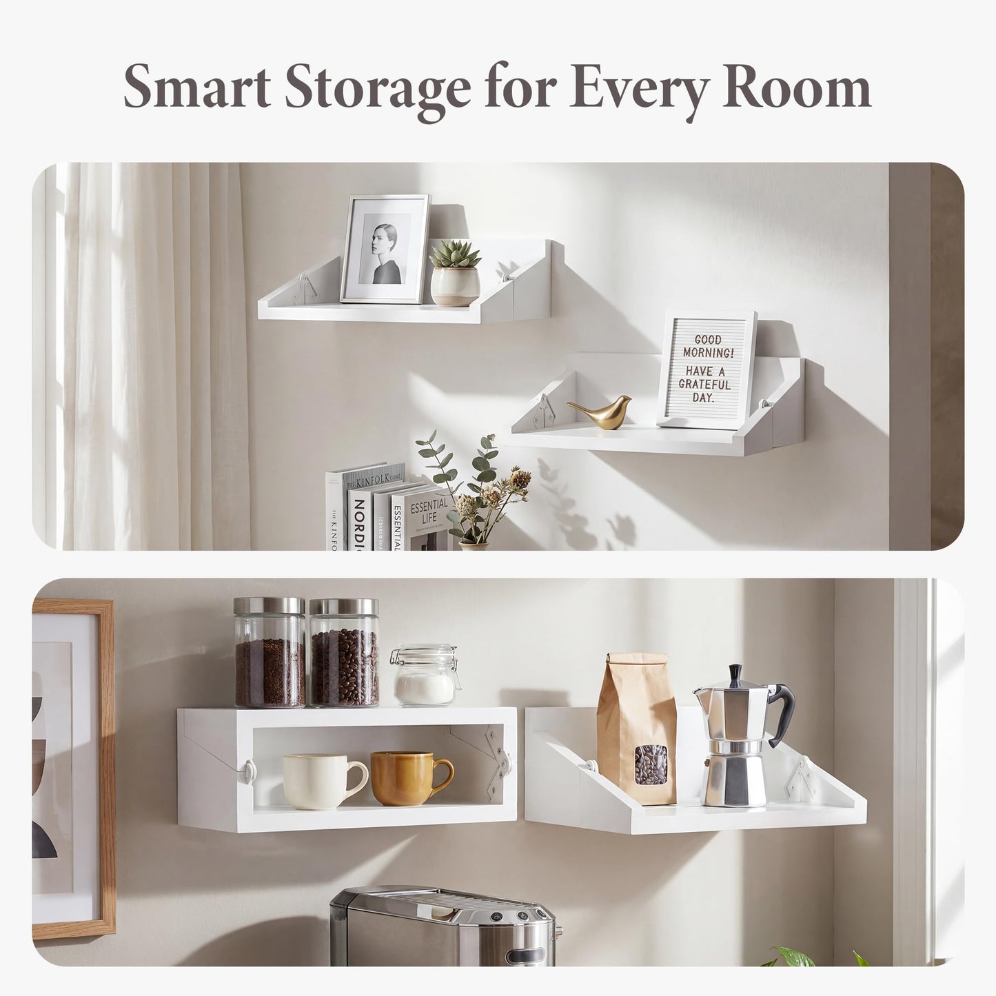 SUMGAR Floating Nightstand White Modern Bedside Table Organiser Fully Assembled Shelf Small Spaces Wall Mounted Storage Pine Wood Furniture for Bedroom Home Decor 13 Inch Wide