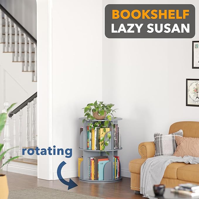 SpaceAid 2 Tier Rotating Bookshelf Tower, Spinning Bookcase Lazy Susan