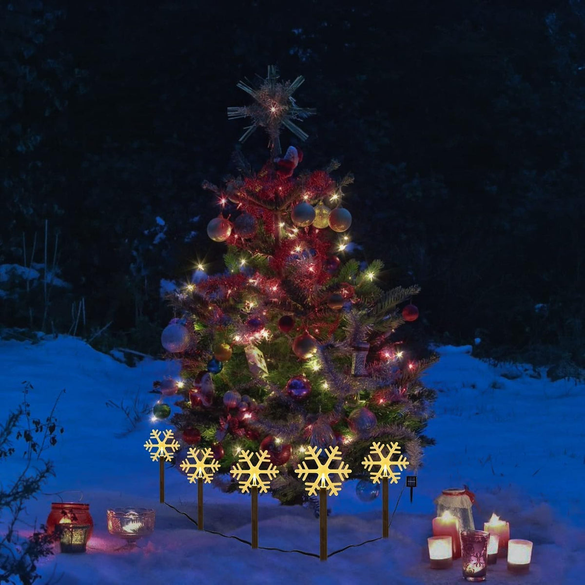 BRIGHTDECK Snowflake Solar Christmas Decorations Outdoor, 10 Pack LED Christmas Pathway Lights, Waterproof Snowflake Pathway Lights, Stake for Garden Decor (10Pcs Warm White)