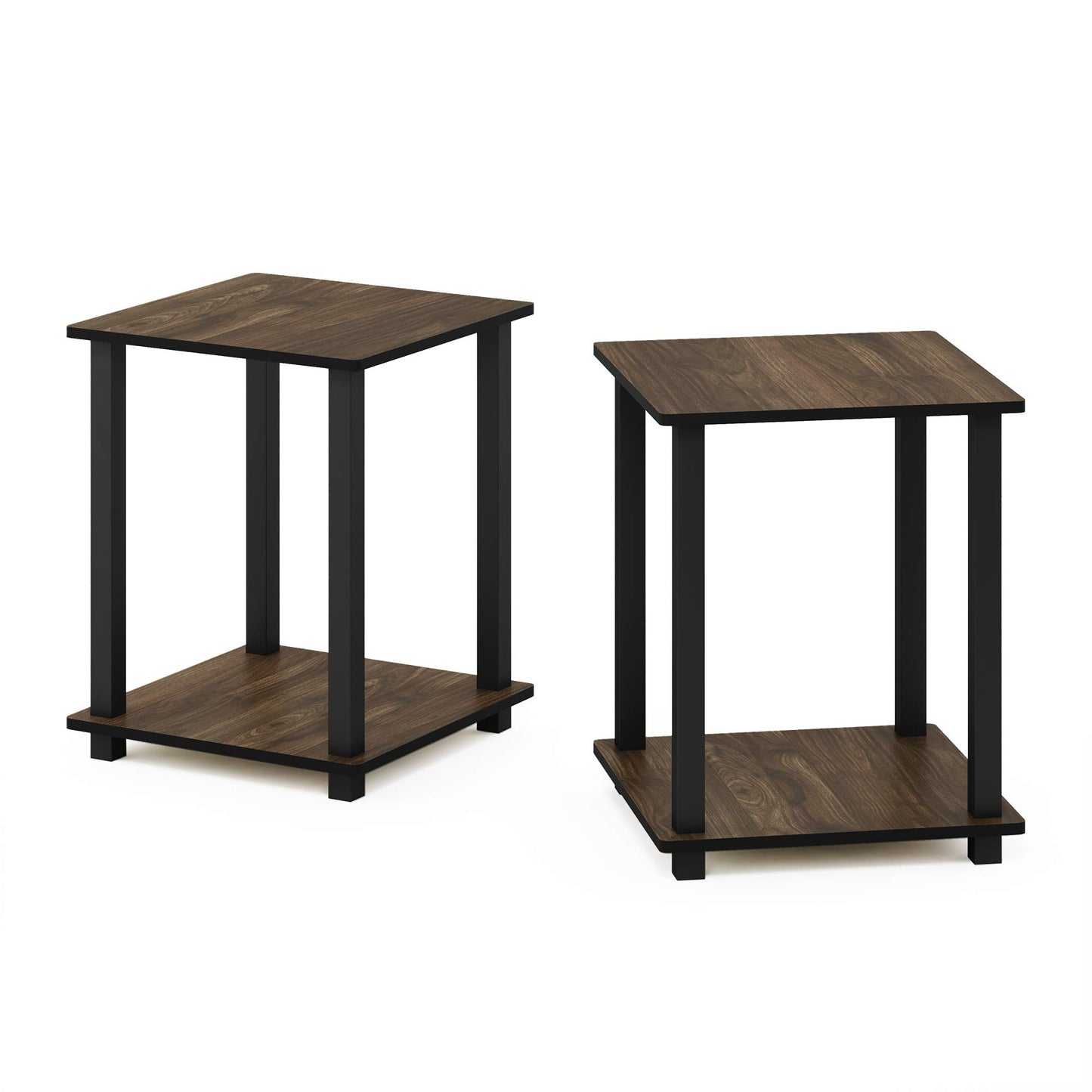 Furinno SIMPLISTIC Side Table Set of 2, 2-Tier Square Modern End Table, Nightstand, Night Stand, Bedside Table, Toolless Assembly, for Living Room, Bedroom, Columbia Walnut