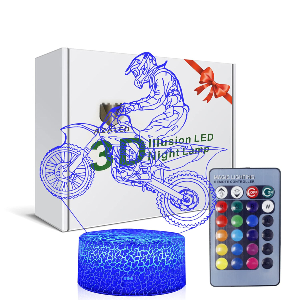 AZALCO Motorbike Night Light,Motorcycle 3D Illusion Lamp with Remote Control&Smart Touch 16 Colors USB Cable Dirt Bike Gifts for Motocross Players Boys Teens
