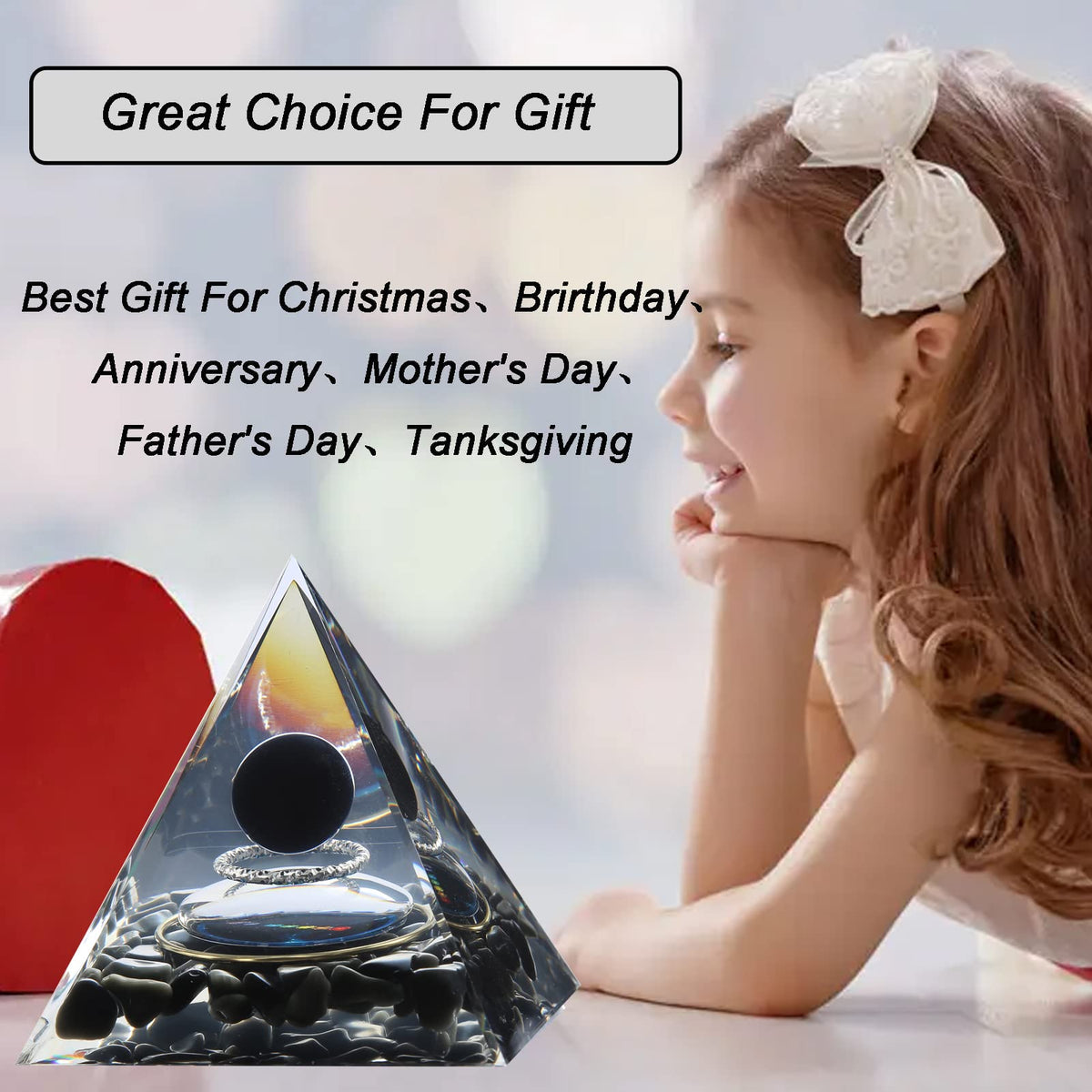 Orgone Pyramid - Positive Energy Source for Meditation, Stress Relief, Wealth Attraction | Crystal Pyramid Orgonite with Protection Crystals | Ideal Energy Generator & Stylish Room Decor