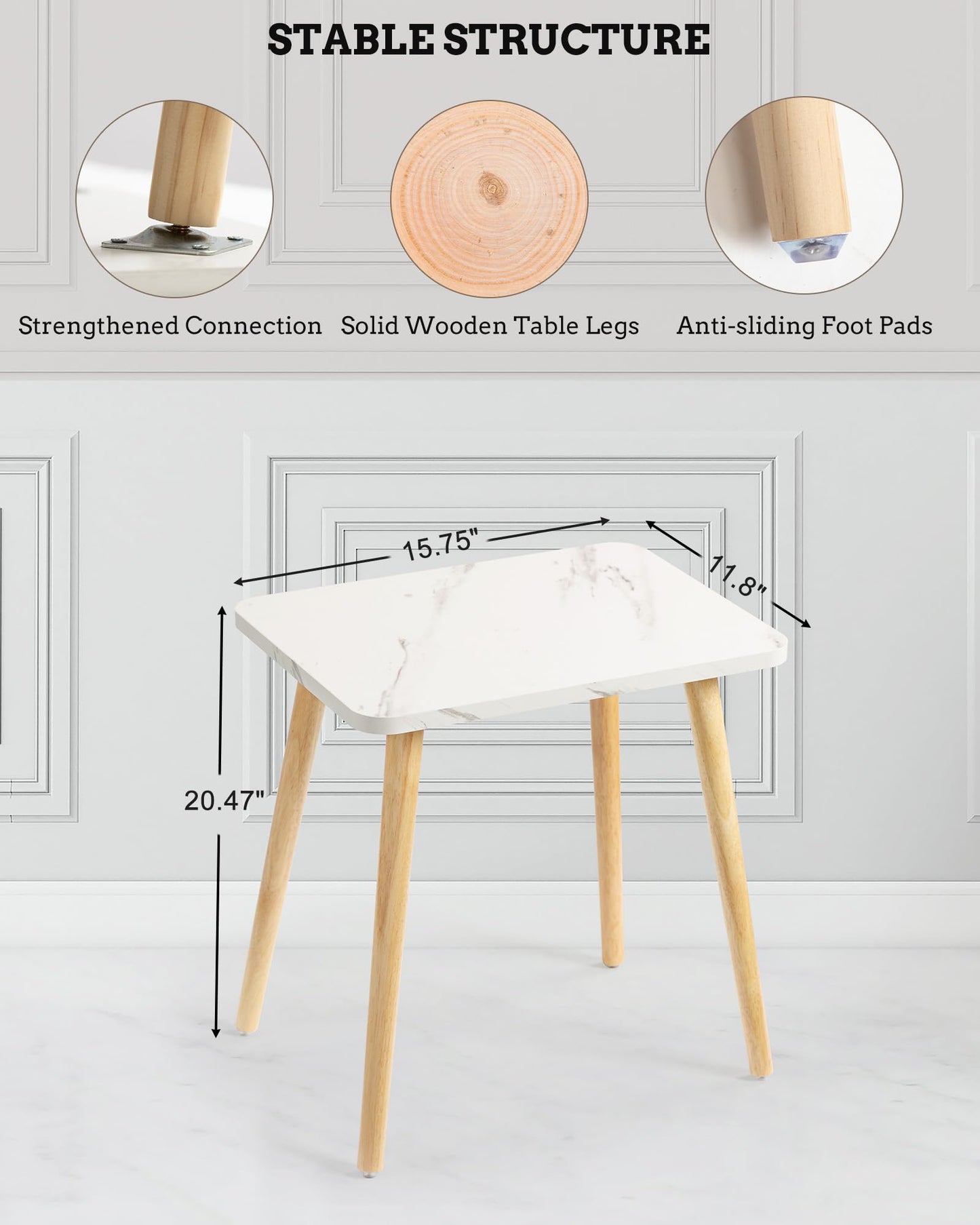FORAOFUR Small Side Table, Set of 2 Modern Mini Coffee Table with Natural Wood Legs, Quick Assembly End Furniture for Bedroom Living Sofa, Minimalist Design for Nursery and Compact Homes, Marble