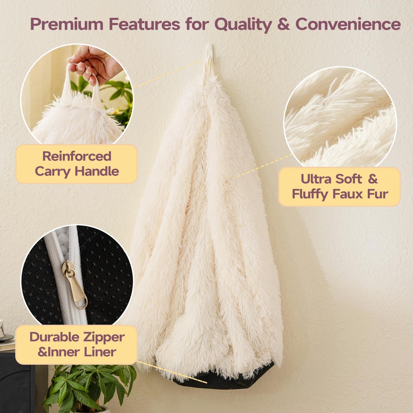 Beige faux fur bean bag chair covers (No Filler), comfy Fluffy Beige bean bag chair Cover for bedroom, stuffed animal Storage, kids adults teens girls bean bag chairs, Anti-Slip