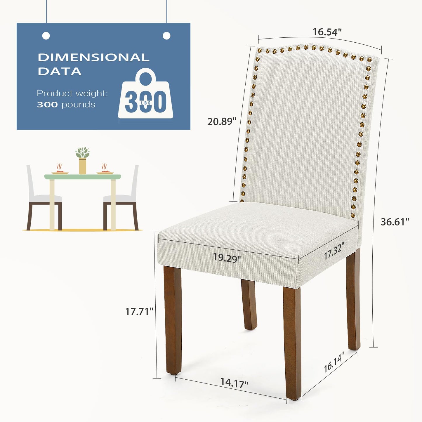 DUMOS Dining Chairs Set of 4, Modern Kitchen Table Chairs with Wooden Legs and Padded Seat, Mid Century Upholstered Accent Chairs for Dining Room/Kitchen/Living Room/Restaurant, Beige