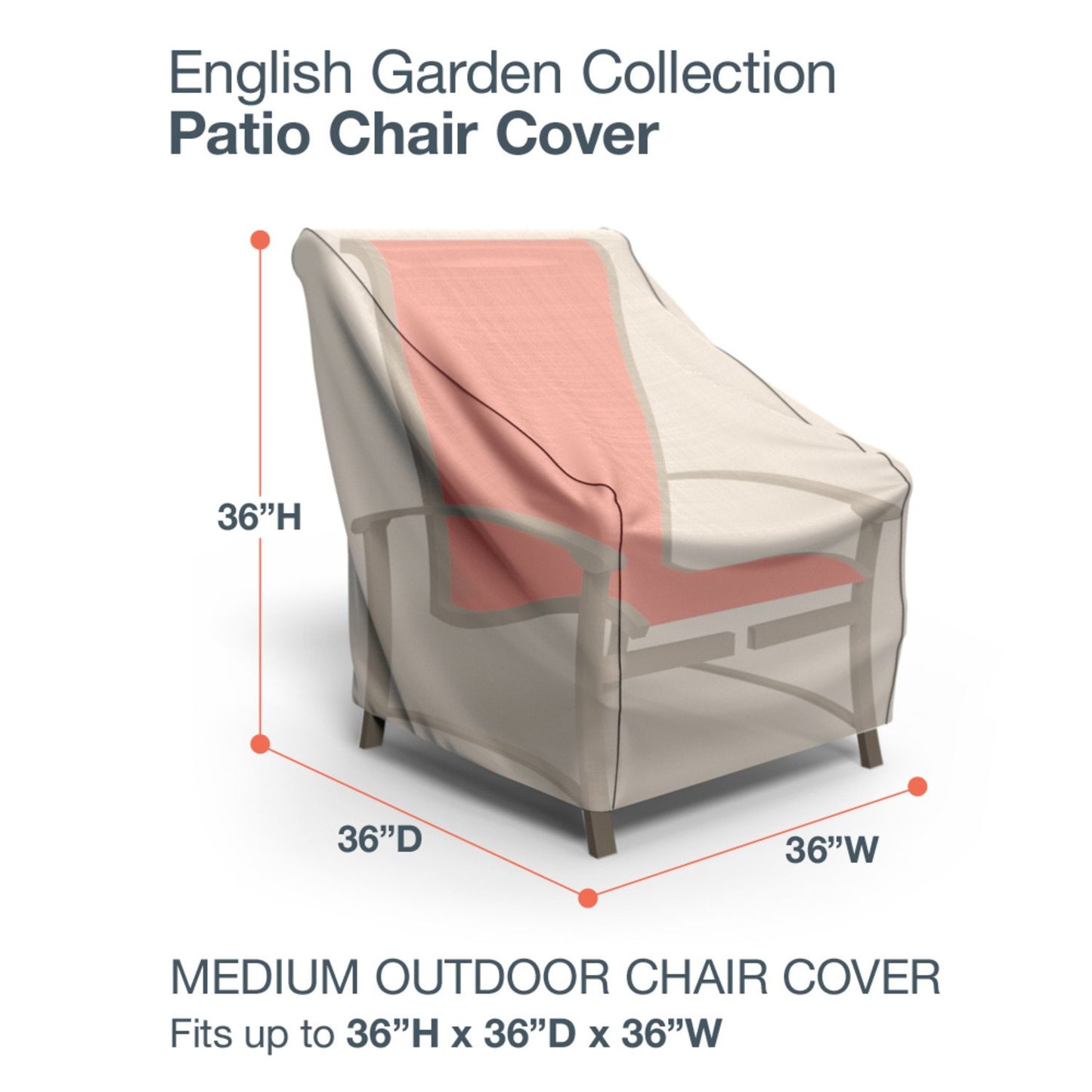 Budge English Garden Patio Chair Cover, Waterproof & UV-Resistant Outdoor Furniture Cover, Fits Medium Patio Chairs up to 36" W x 36" D x 36" H, Tan Tweed