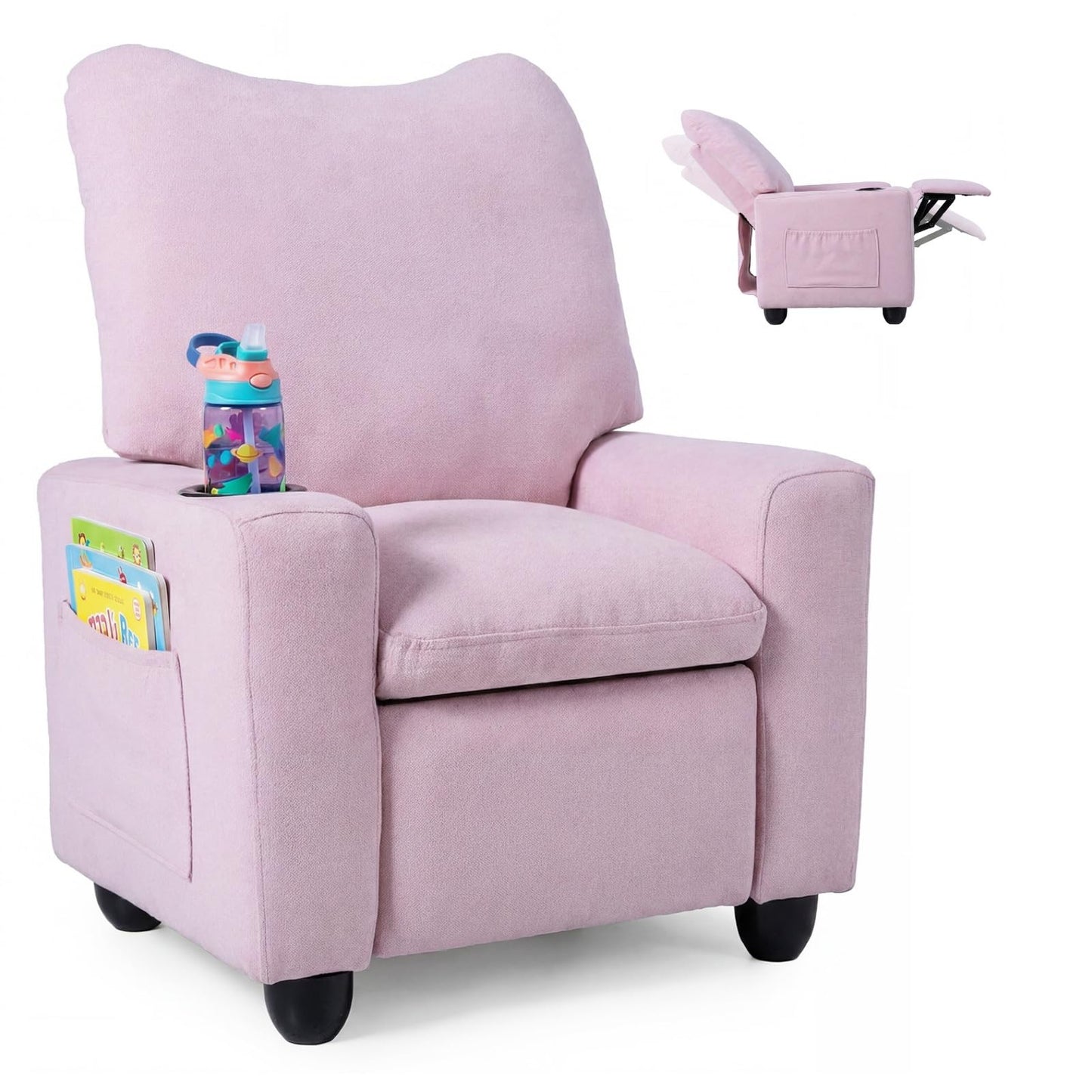 Costzon Kids Recliner Chair with Cup Holder, Toddler Adjustable Lounge Chair w/Footrest for Boys Girls Room, Ergonomic Baby Child Furniture Sofa for Age 3+ Gifts, Kids Mini Recliner up to 150 lbs
