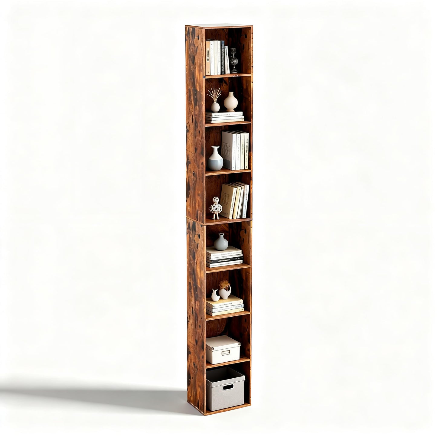 NewBeth 8-Cube Storage Organizer Bookcase, White, Tall Narrow Bookshelf for Home Office (Retro Brown)