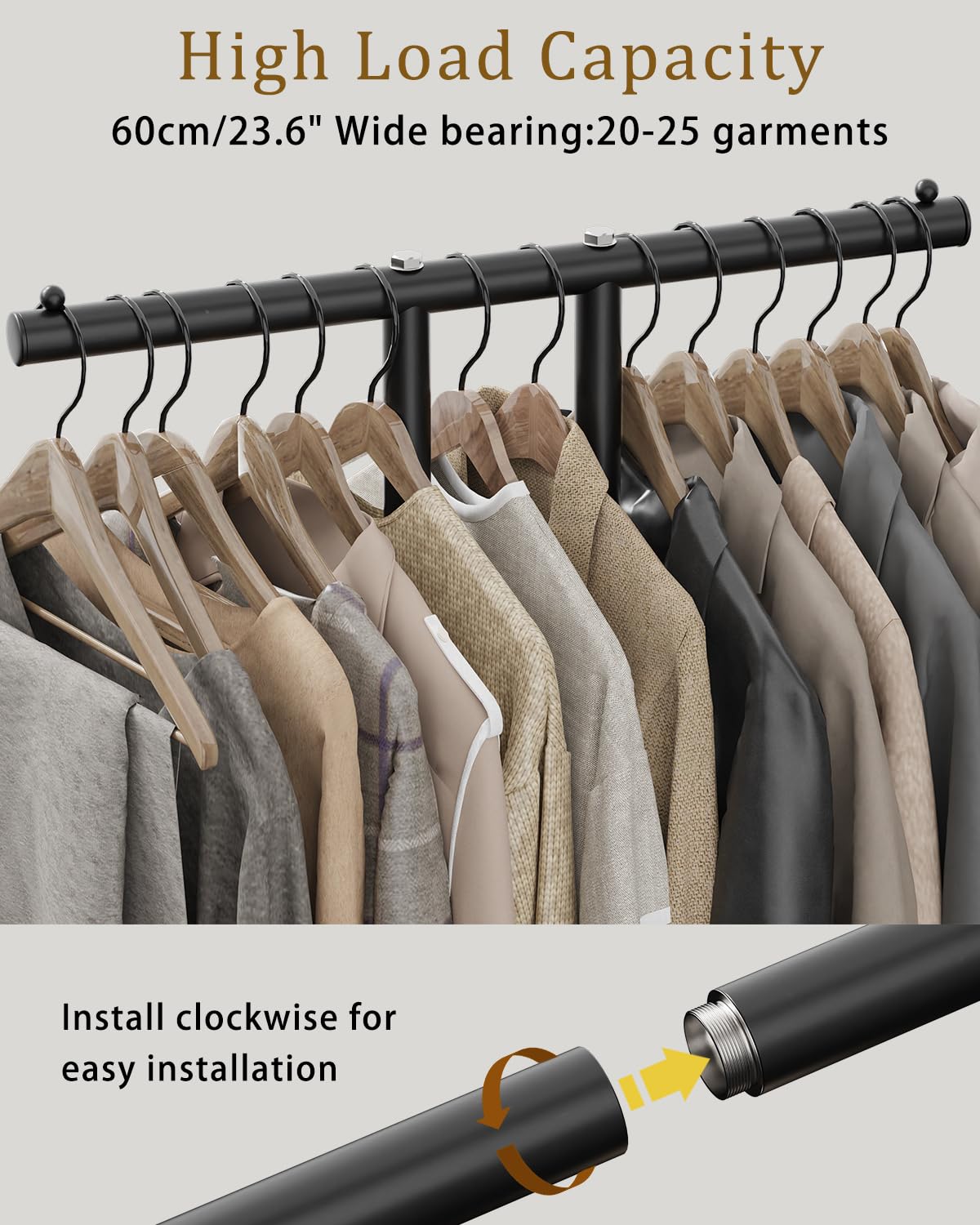 OUTBROS Large Metal Coat Rack Freestanding with Rock Base, Standing Garment Storage for Indoor - 23.6" Wide Heavy Duty Clothe Rack Metal Clothing Hanger Rack (Black)