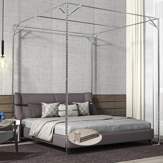 NKM Stainless Steel Adjustable Canopy Bed Frame, Suitable for Twin,Full,Queen and King Size, Thicken Bed Frame Bracket for Metal Bed or Wood Bed Mosquito Curtains Bedroom décor