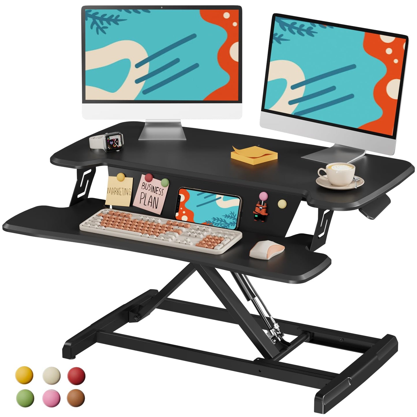 JOY worker Standing Desk Converter, 32" Height Adjustable Sit Stand Up Desk Riser with Keyboard Tray & 6 Fridge Magnets, Desktop Workstation Riser for Home Office Computer Laptop, Black