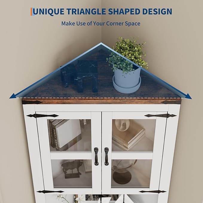GarveeHome Tall Corner Cabinet, Farmhouse Corner Storage Cabinet