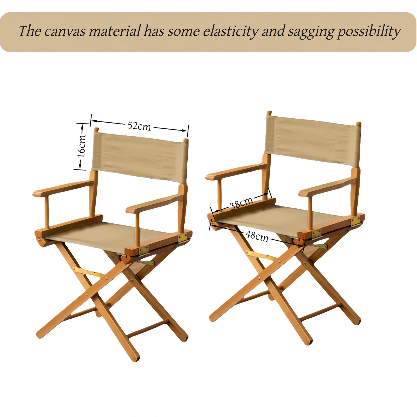 Wonafa 1 Set Director Chair Canvas Replacement with Wood Stick,18.9''L X 15''W Portable Replacement Cover Canvas for Directors Chair (Khaki)