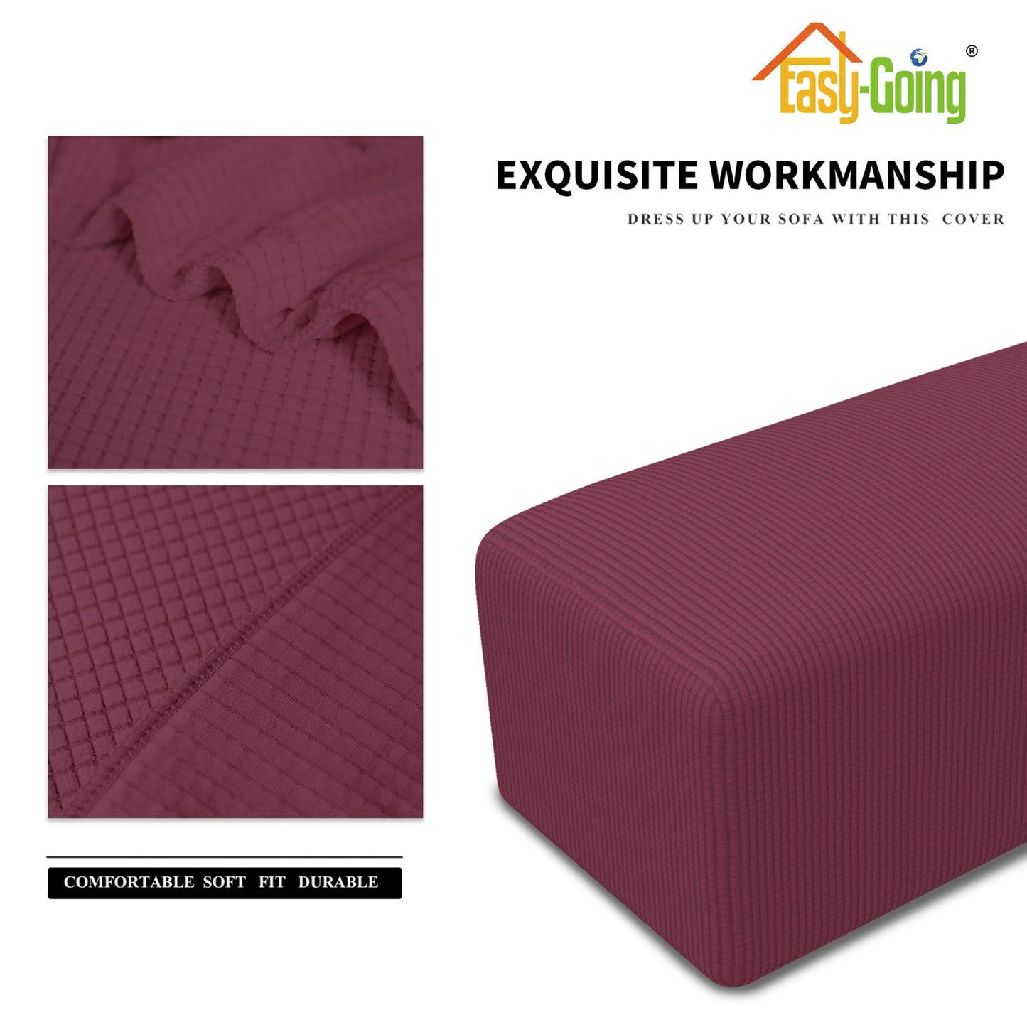 Easy-Going Stretch Ottoman Cover Folding Storage Stool Furniture Protector Soft Rectangle slipcover with Elastic Bottom(Ottoman Small,ASH Rose)