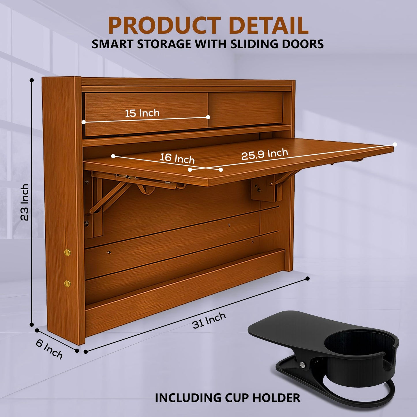 GOOTRY Wall Mounted Desk 31 Inches, Folding Table with Shelves, Space Saving Computer Desk, Floating Table, Multi-Purpose Folding Desk Perfect for Workstations, Dining, or Laundry Area.
