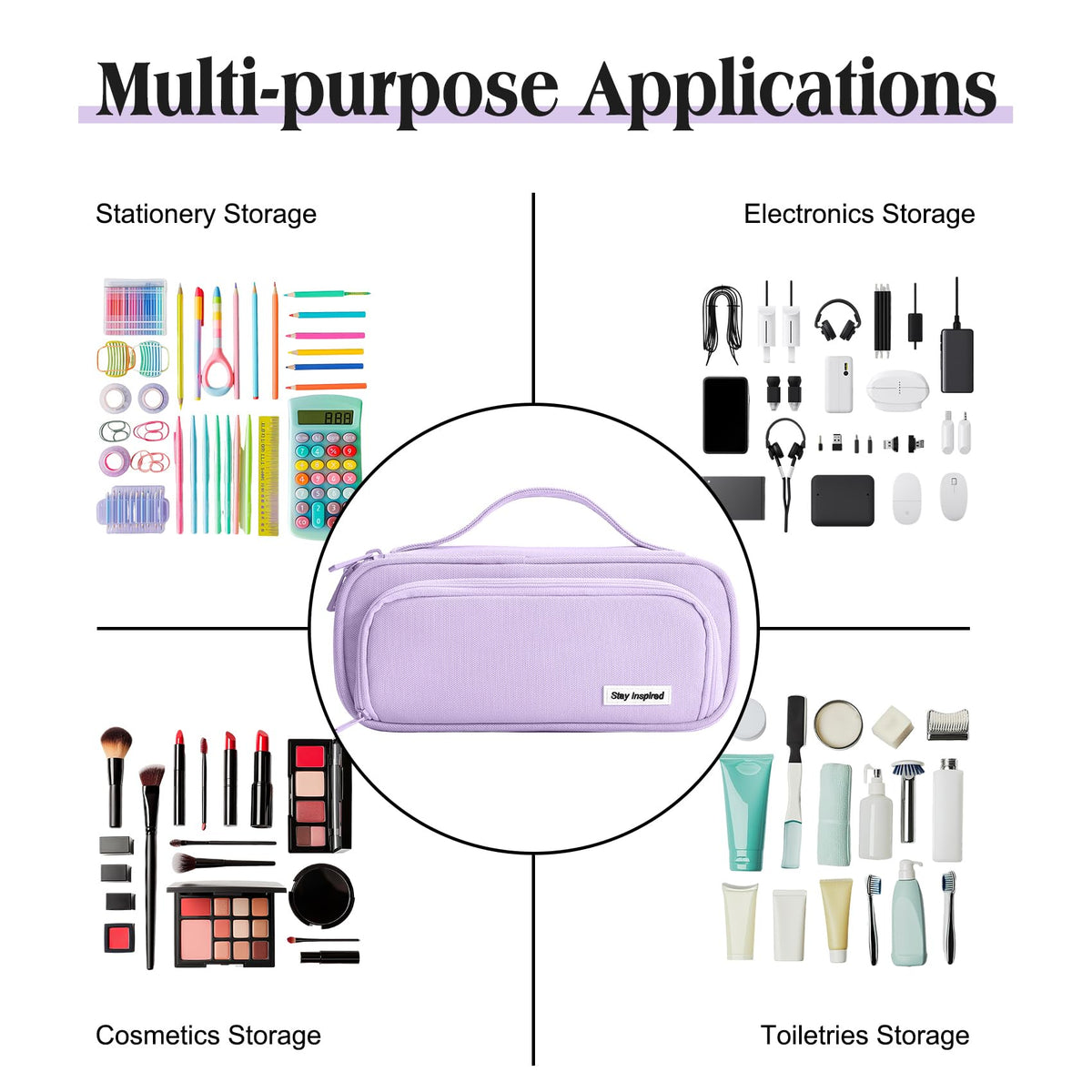 Ralnitote Large Pencil Case for Girls and Boys, Aesthetic Pencil Case Organizer with Handle, Cute Pencil Pouch for School & Office Supplies-Purple