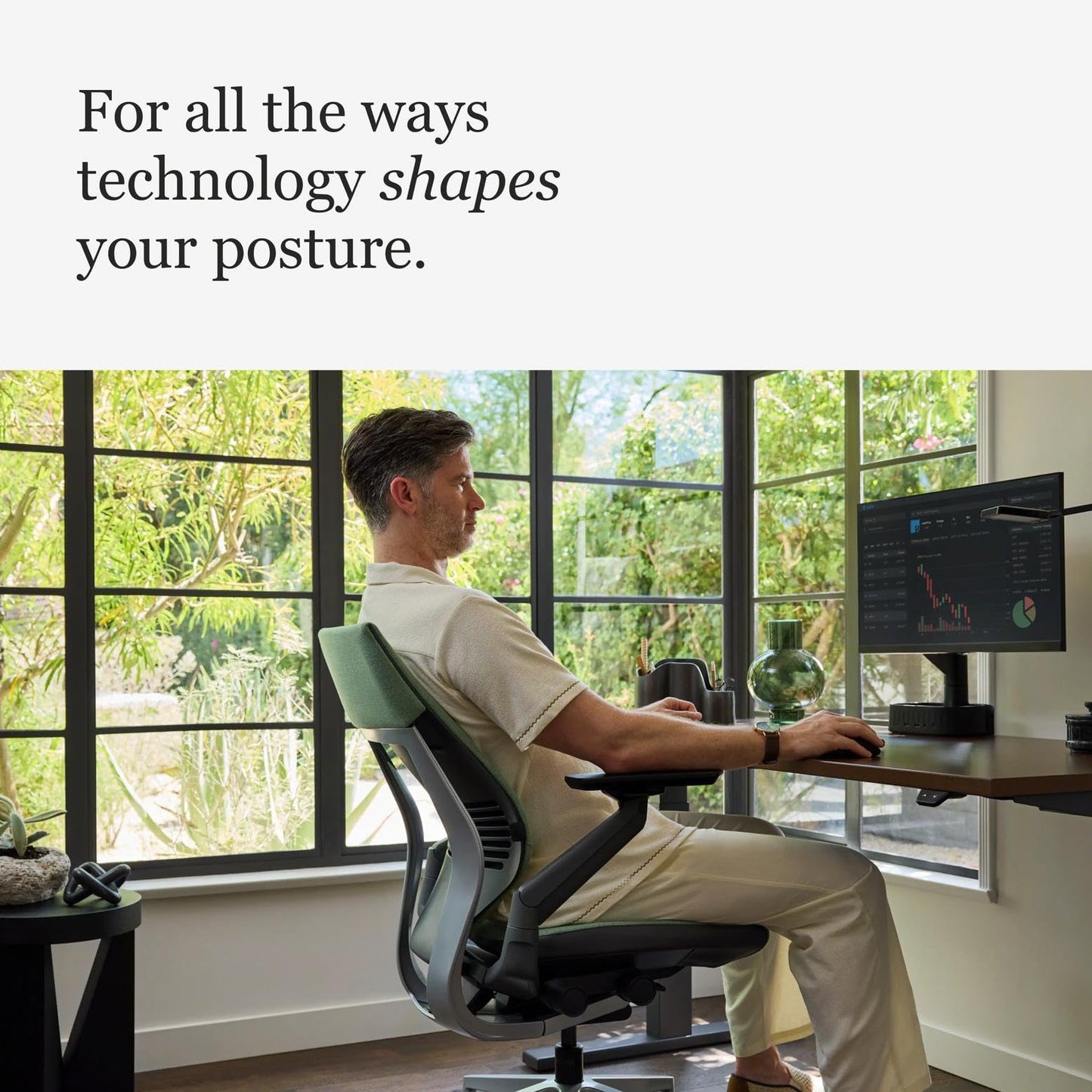 Steelcase Gesture Office Chair with Head Rest - Ergonomic Work Chair with Wheels for Carpet - Comfortable Office Chair - Intuitive-to-Adjust Chairs for Desk - 360-Degree Arms - Licorice Fabric