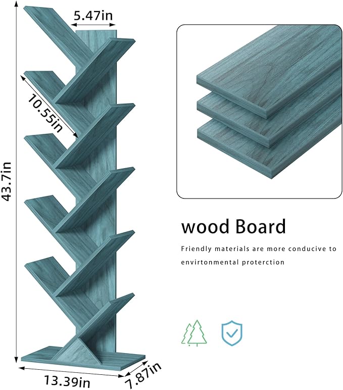 SHEEPAM 10 Tier Tree Book Shelf, Floor Standing Wood Bookshelf
