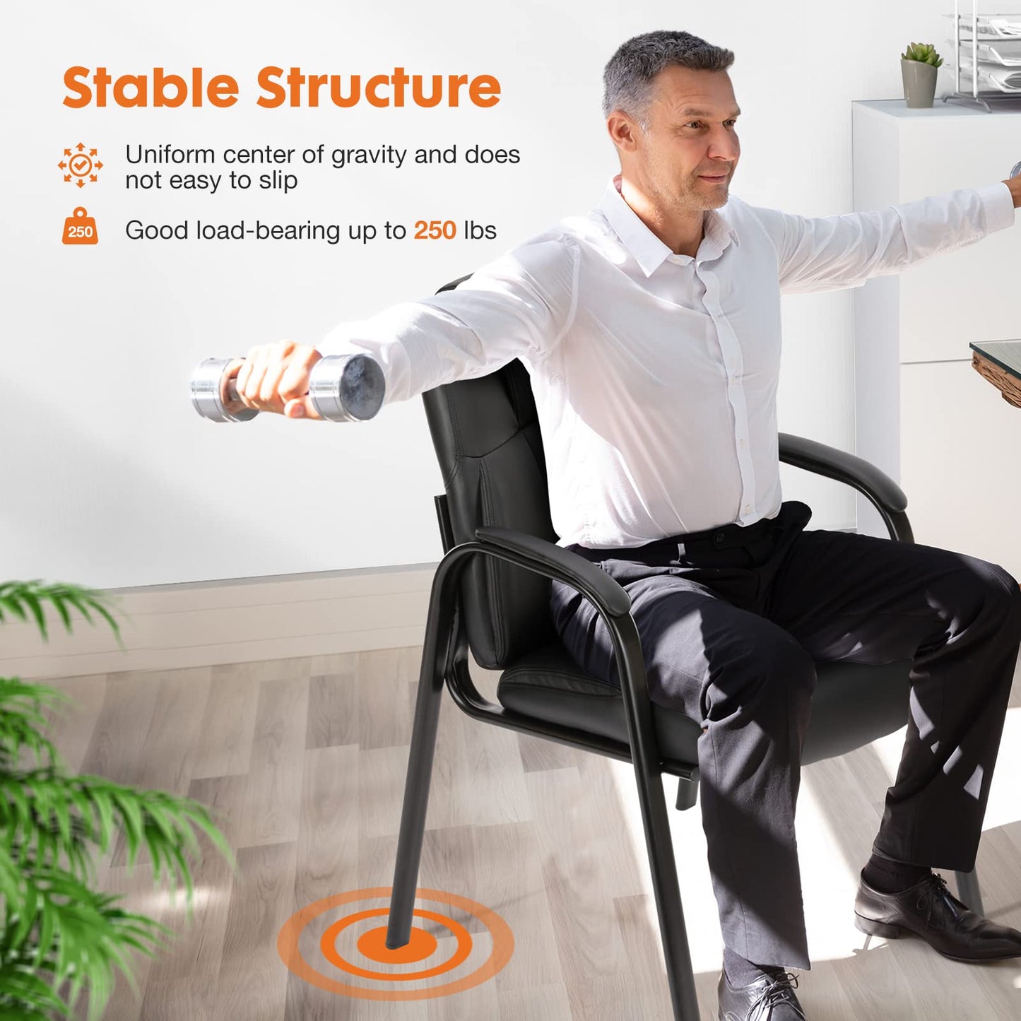 Sweetcrispy Waiting Room Guest Chair, Office Desk Reception Chair PU Leather No Wheels with Padded Armrest for Conference Lobby Area Meeting Medical Clinic Room