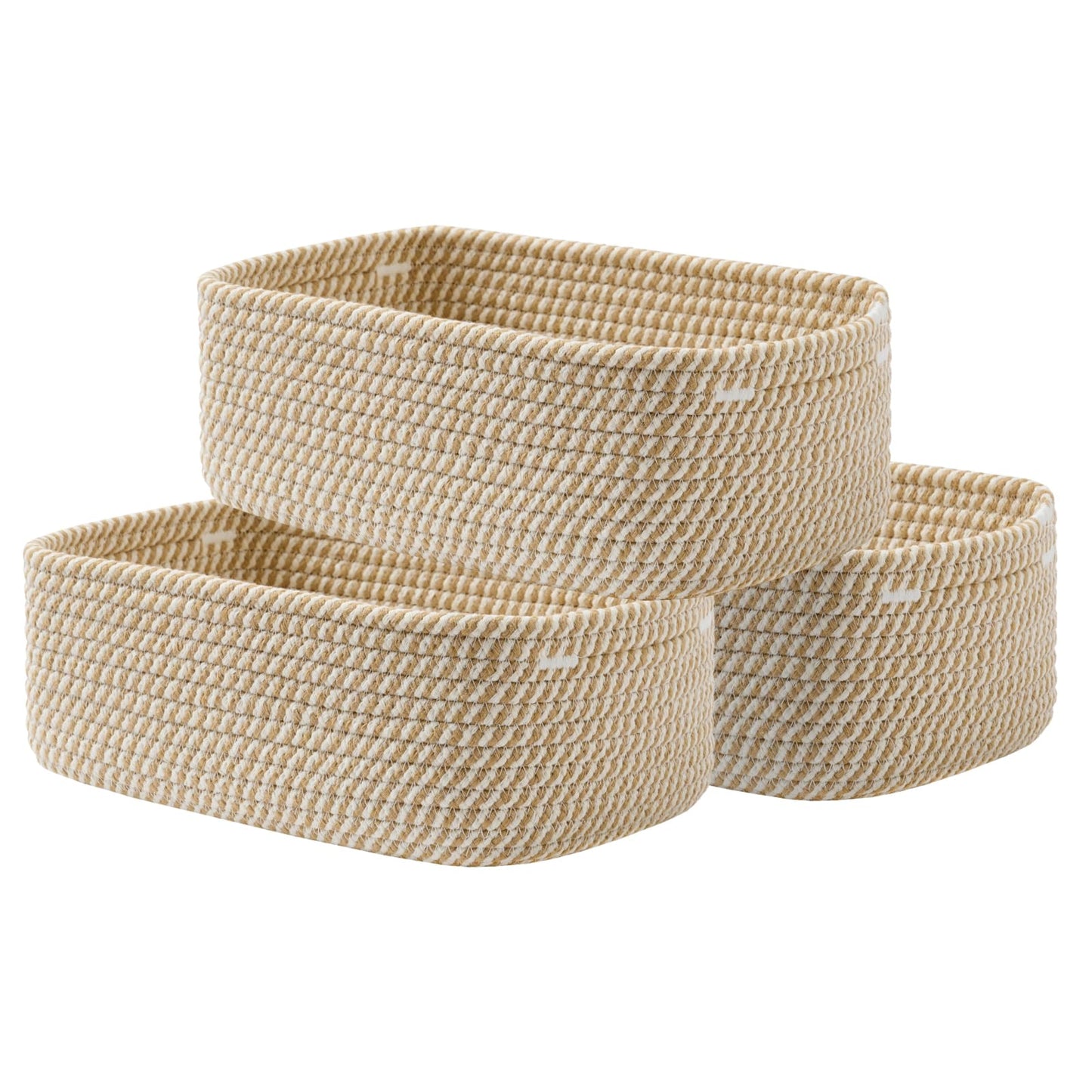 KALLAX Small Woven Basket, 12 x 8 x 4.5 Inches, Storage Basket for Organizing, Cute Small Rope Shelf Closet Cube Storage Bins Baskets for Shelves, Dog Toy Gift Baskets Empty, 3 Pack Brown