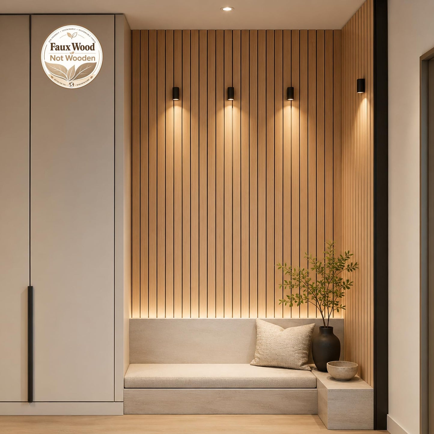 Hrboat Peel and Stick PVC Slat Wall Panel, 3D Faux Oak, 236 x 15.75 in