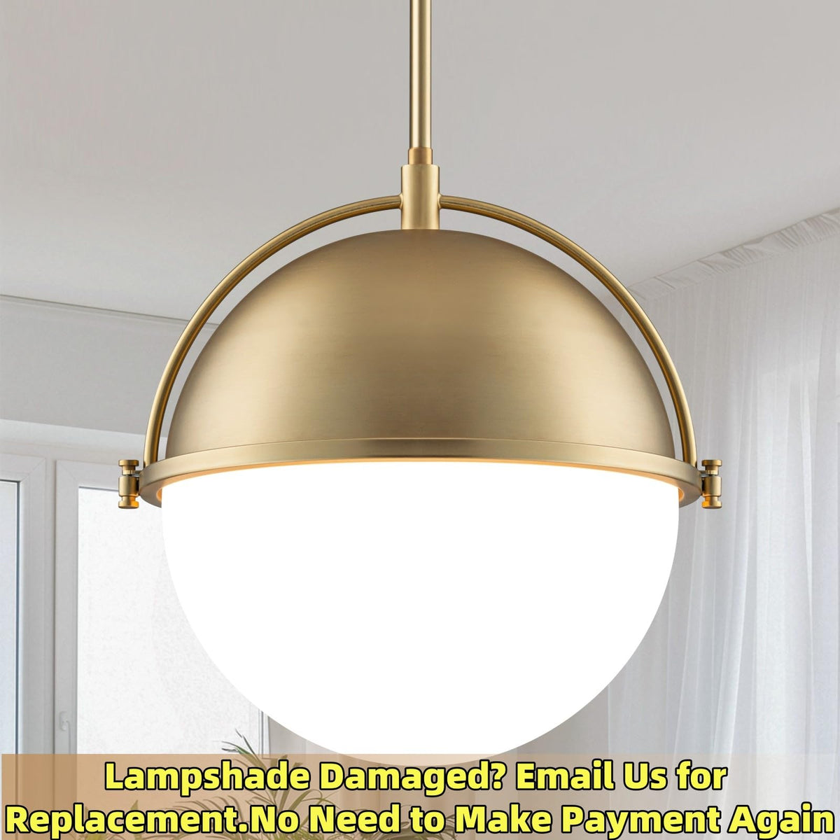 LOZOHOM 11.4 Inch Gold Globe Pendant Light Fixtures,Mid Century Modern Pendant Lights Kitchen Island with Milk Glass Shade, Adjustable Hanging Light Fixture for Kitchen Dining Room Bedroom Bathroom