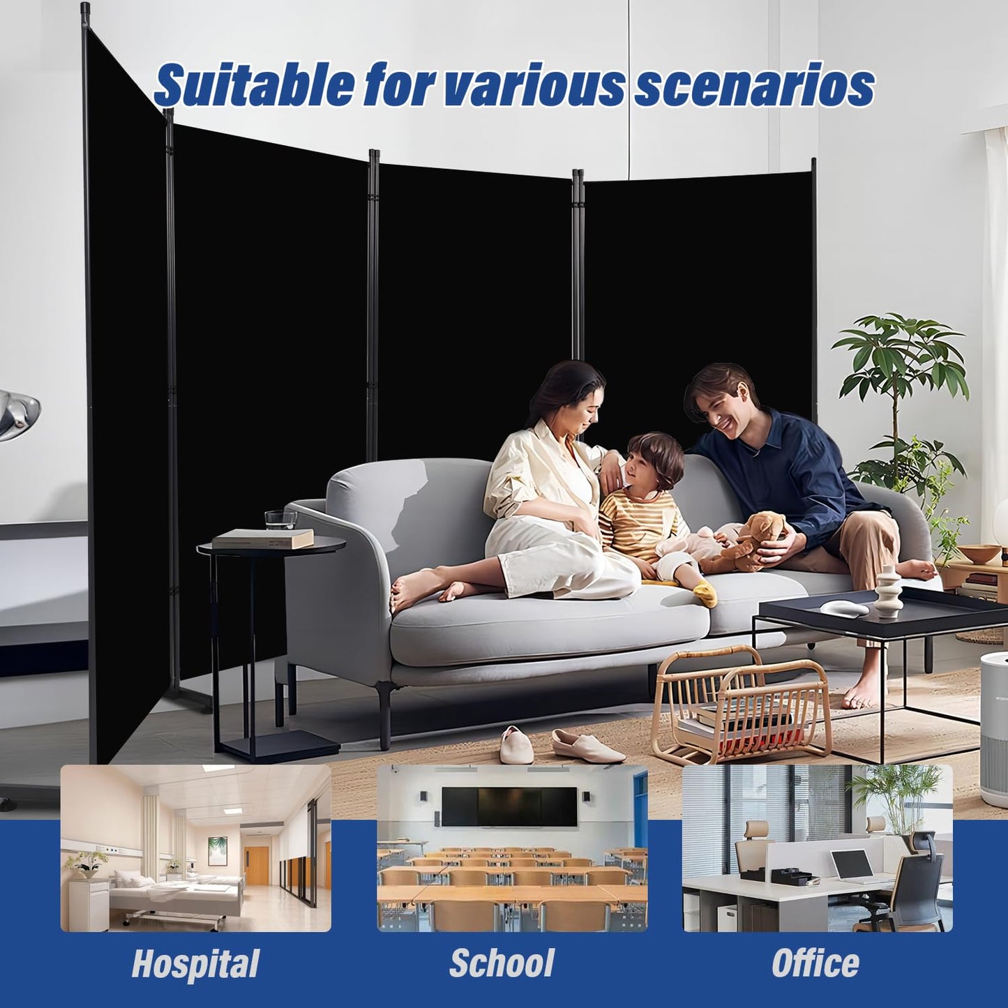 Room Divider 6ft Room Dividers and Folding Privacy Screens, 4 Panel Partition Room Divider Fabric Panel, Indoor Wall Divider for Room Separation Freestanding Space Separators for Bedroom Office Studio
