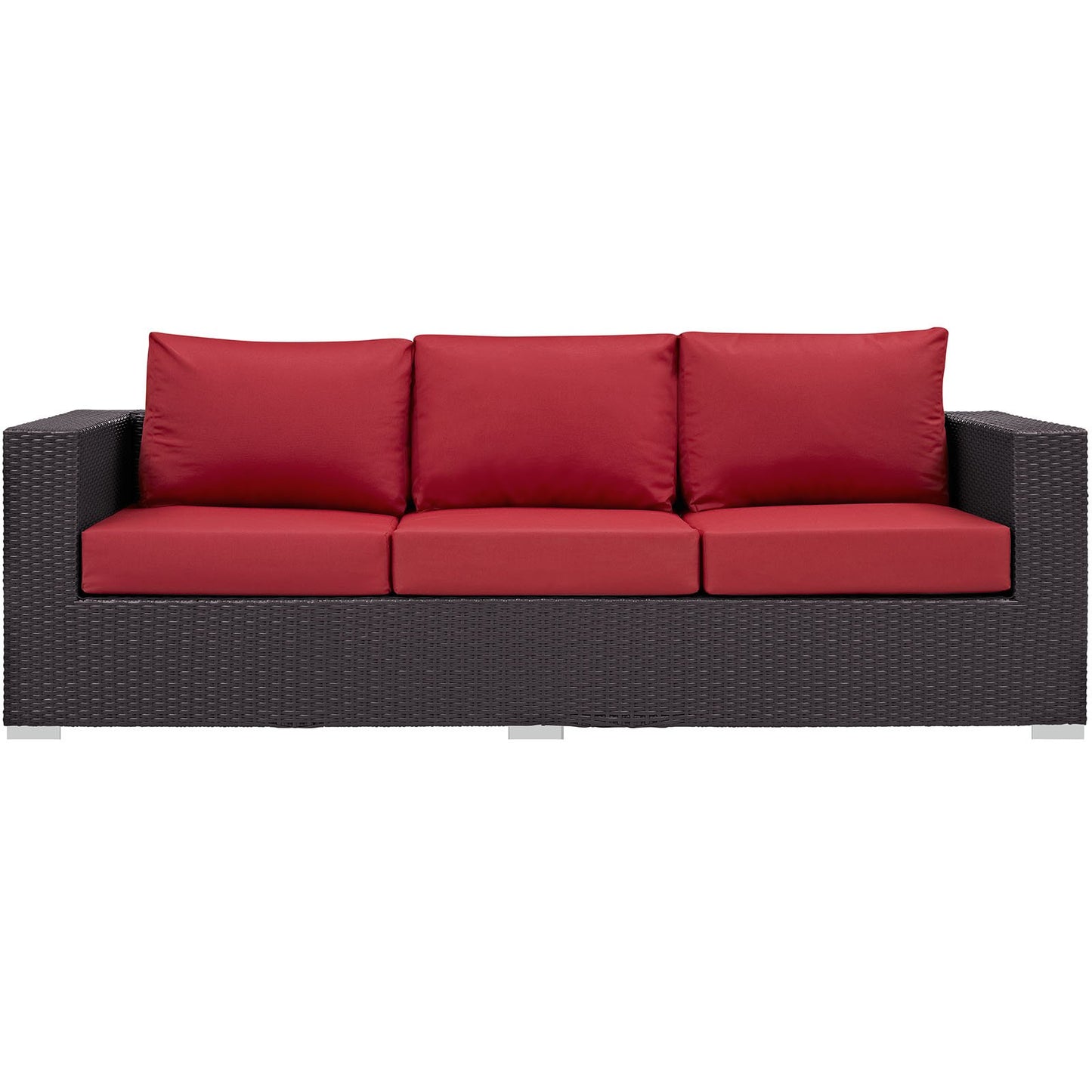 Modway Convene Wicker Rattan Outdoor Patio Sofa with Cushions in Espresso Red