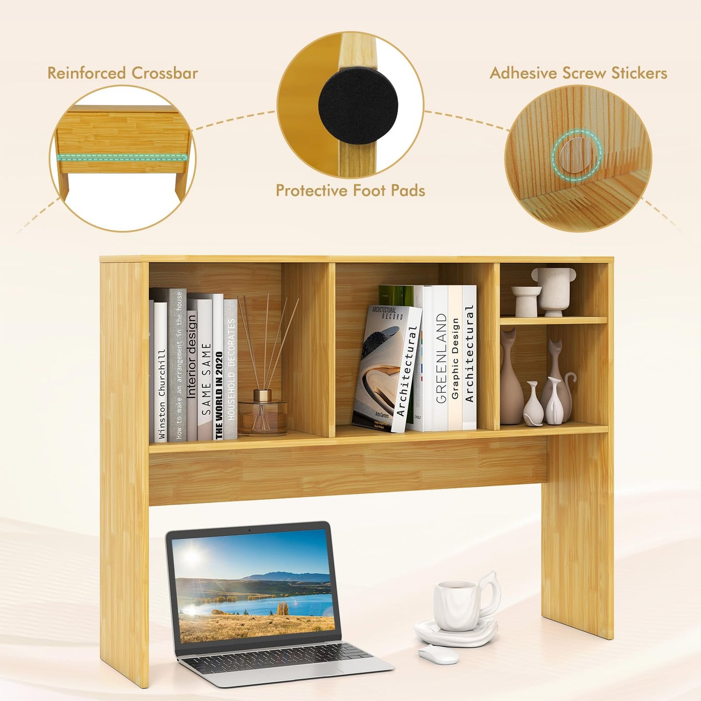 Tangkula Desktop Bookshelf, Countertop Storage Hutch with 4 Shelves for Computer Desk, Desktop 2-Tier Display Rack, Multipurpose Wood Desk Hutch Storage Organizer for Dorm Office Home