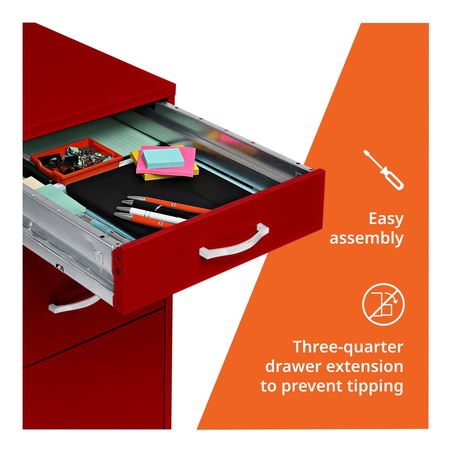 Lorell LYS SOHO Box/File/File Mobile Red File Cabinet, 3 Drawer