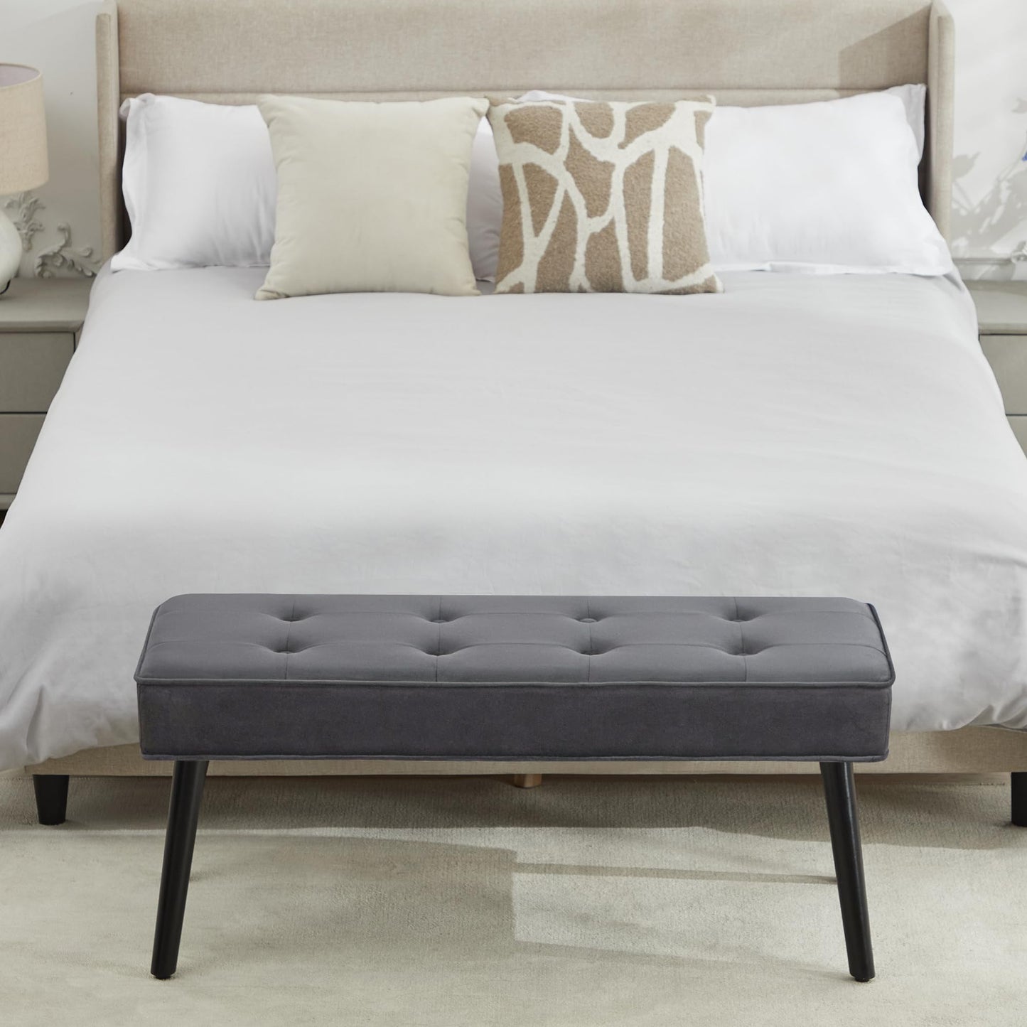 UDAX 40'' Upholstered Bench, Entryway Ottoman with Wooden Legs for Living Room, End of Bed Bench