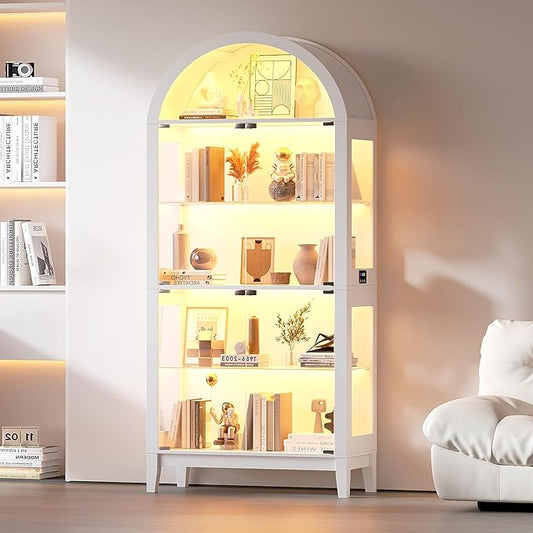 HNEBC 69" Display Case with RGB Lights, Arched 5-Tier Tempered Glass Display