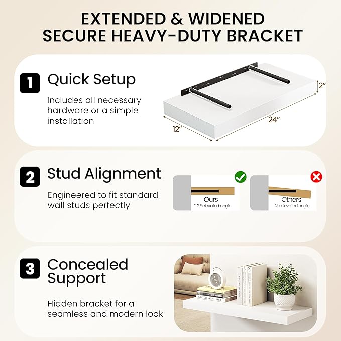 Fun Memories 72 Inch Floating Shelves, 12 Inch Deep Wall Shelf