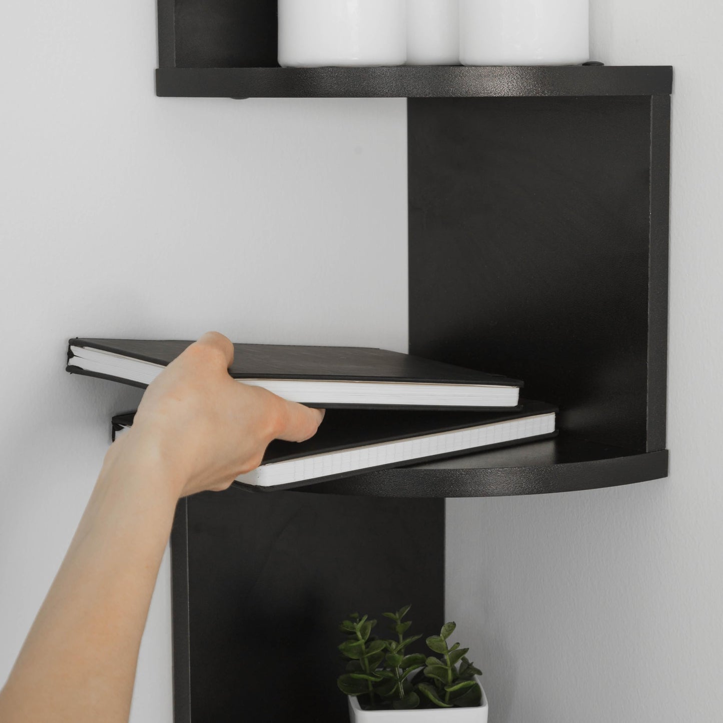 Danya B. XF11035BK Large Decorative 5-Tier Corner Floating Wall Mount Display Shelving Unit - Black