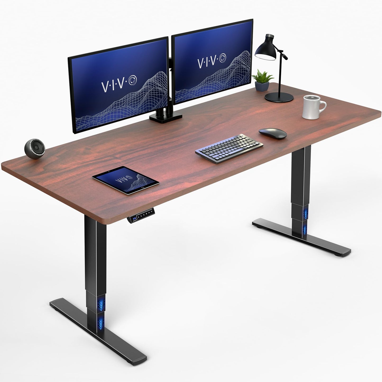 VIVO Electric 71 x 30 in Standing Desk, Touch Screen Adjustment, 220 lb Frame Support, 2E Series, Dark Walnut Top Black Frame, DESK-KIT-2E71D