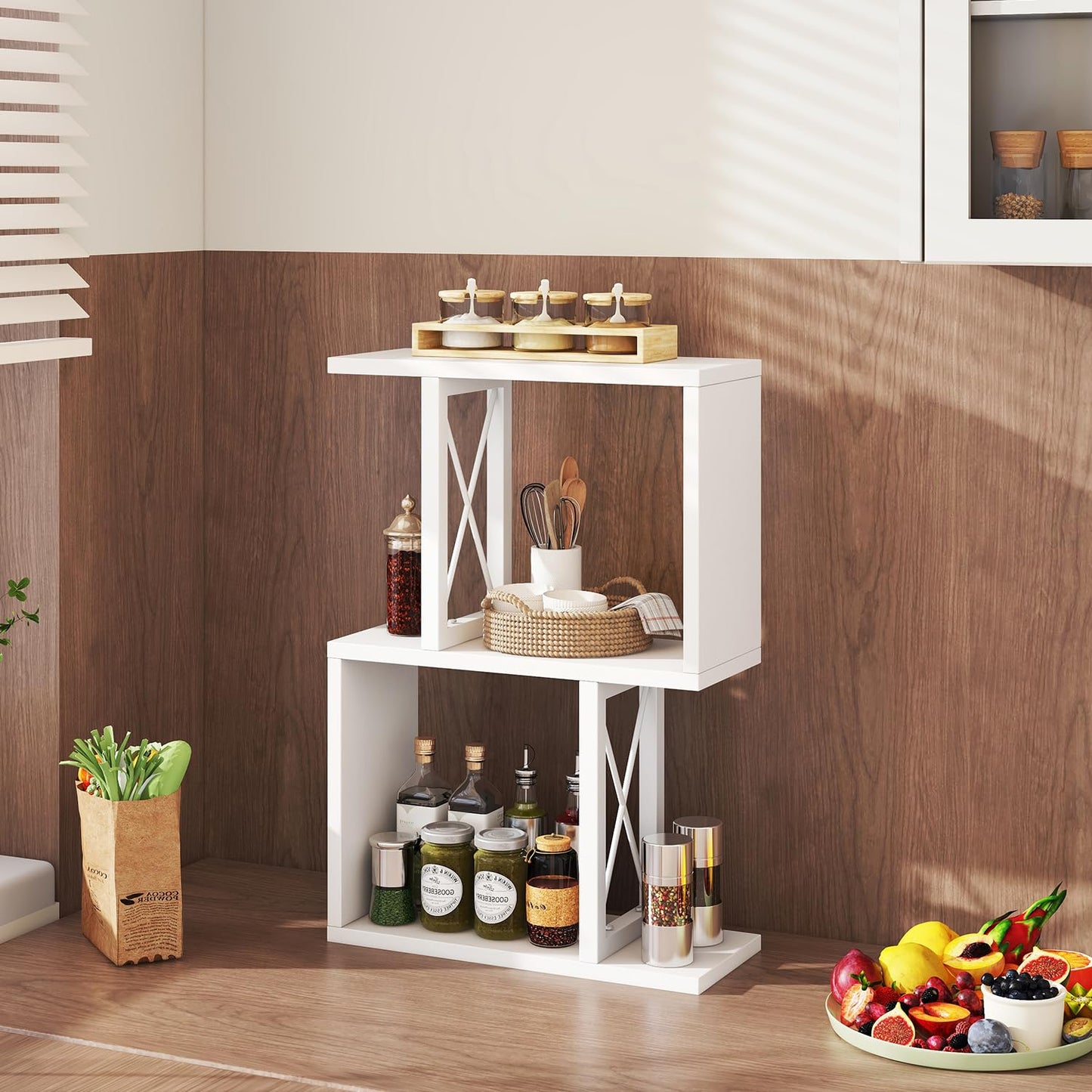 IBUYKE Desktop Bookshelf, 3-Tier Table Bookcase Shelves Storage Organizer Hutch for Office/Dorm, Solid Ability Desk Shelve UTMZ011W