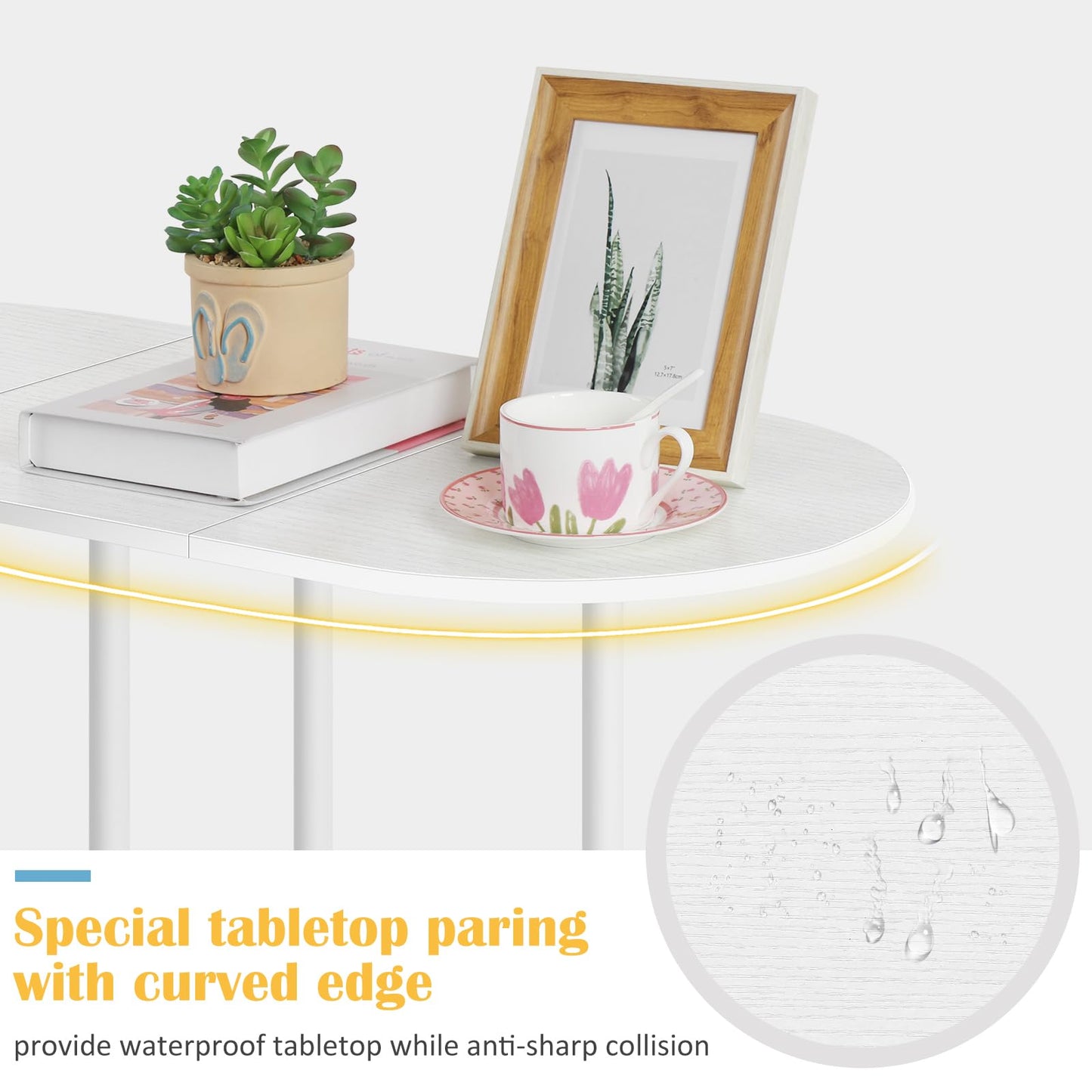 OYEAL White Coffee Table for Living Room, Small Oval Coffee Table with Storage and Wood Tabletop, Mid Century Round Center Table for Small Space, Home Office