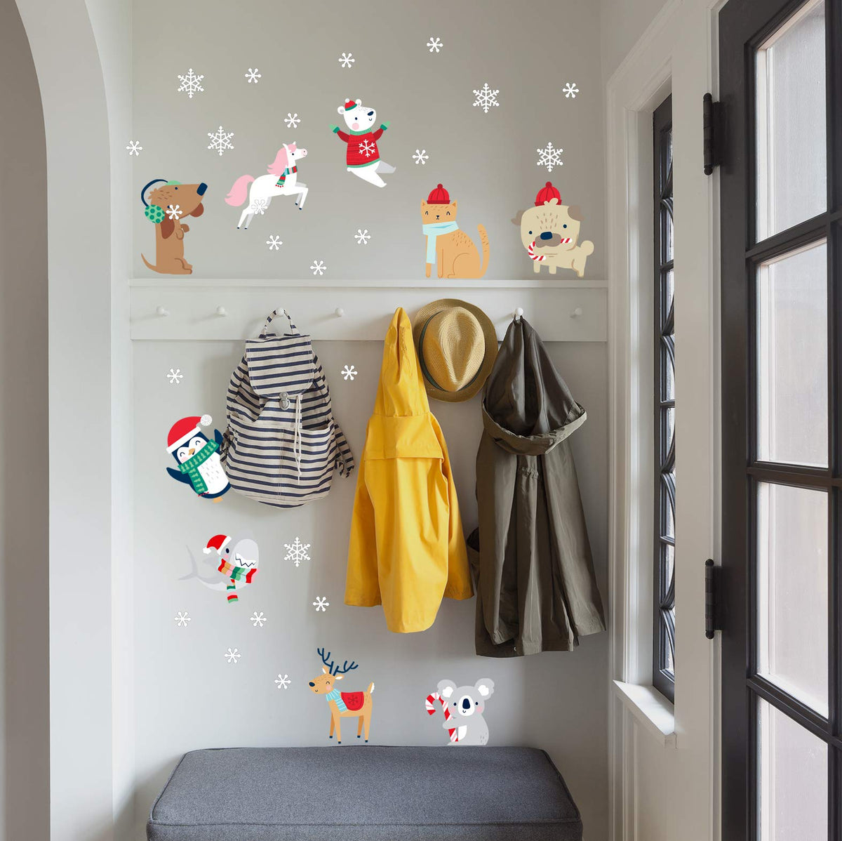 Paper Riot Co. Snow Animals Cute Characters Christmas Holiday Wall Stickers Removable Adhesive for Classroom Kids Room Nursery Bedroom Home Decor 66 Count Decals