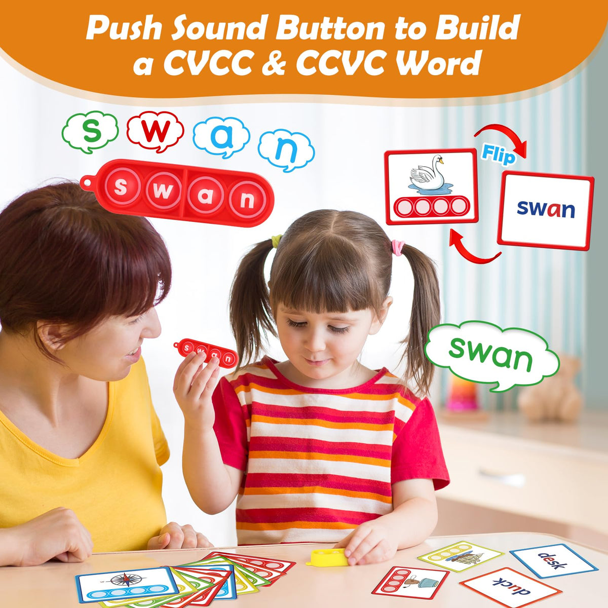 Aizweb CVCC & CCVC Word Game,Phonics Games Flash Cards for Preschool Kindergarten Classroom Supplies,Special Education Reading Manipulative Montessori Spelling Toy for Learning Activity Teacher School