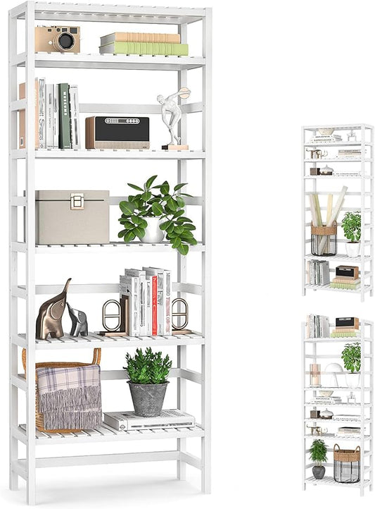 Homykic 6-Tier Bamboo Bookshelves and Bookcases, Adjustable 63.4”Tall Shallow