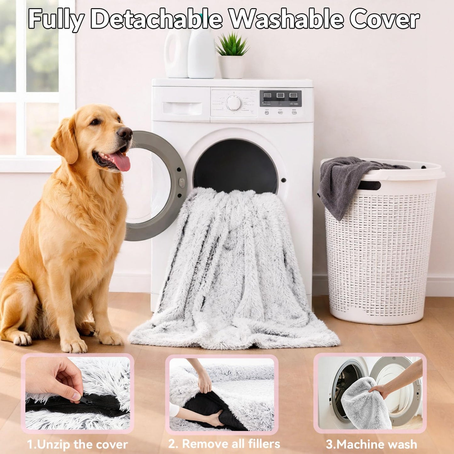 79"x44"x12.5" Human Dog Bed for Adult Faux Fur Washable Human Dog Bed Portable Handle, Egg Orthopedic Foam Human Bed Extra Large with Present Blanket Grey